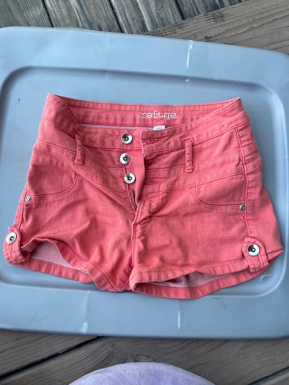 refuge Coral Pink High-Waist Button-Front Denim Shorts Size 0